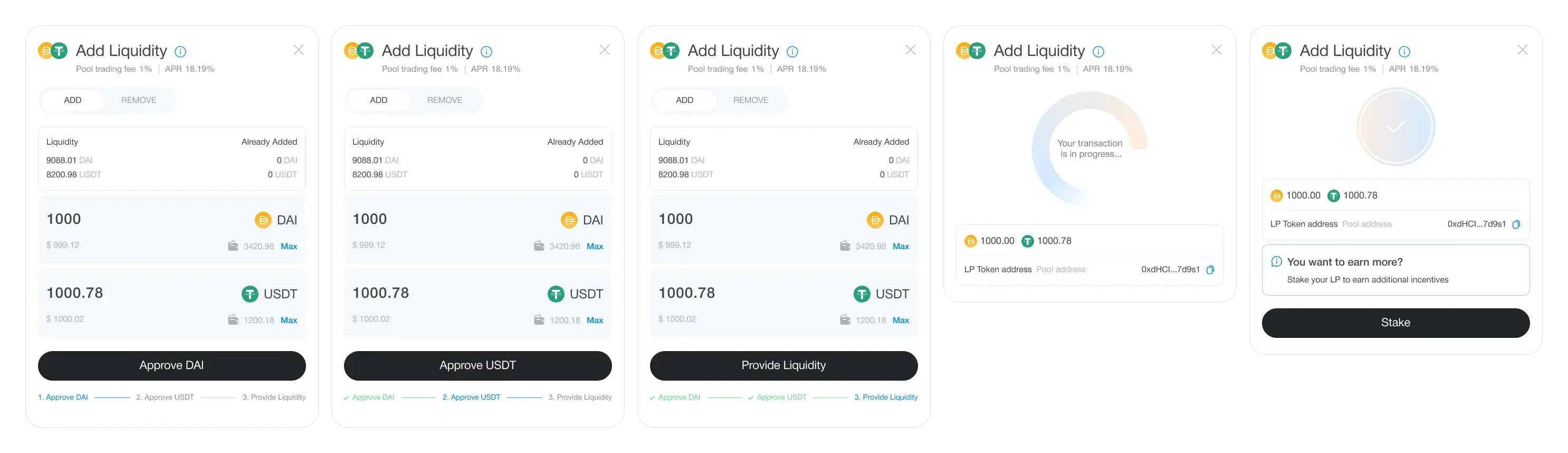 Add Liquidity Stepper and States